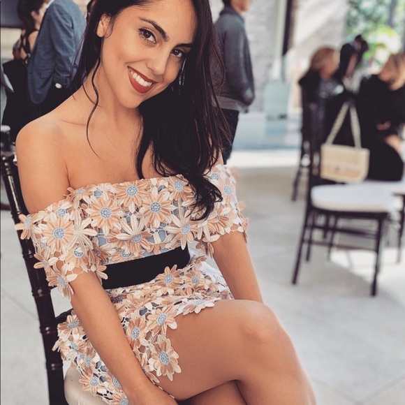 Self Portrait Off Shoulder Mini Dress, Floral Details- Size 0. Blue, Pink, White - Picture 1 of 7